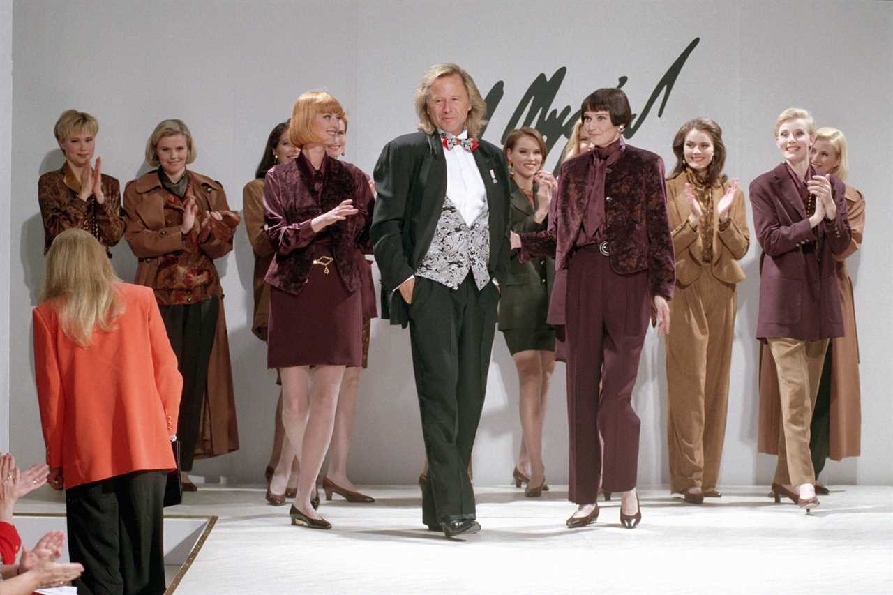 Nygard with models at a fashion show in Helsinki, Finland in 1994