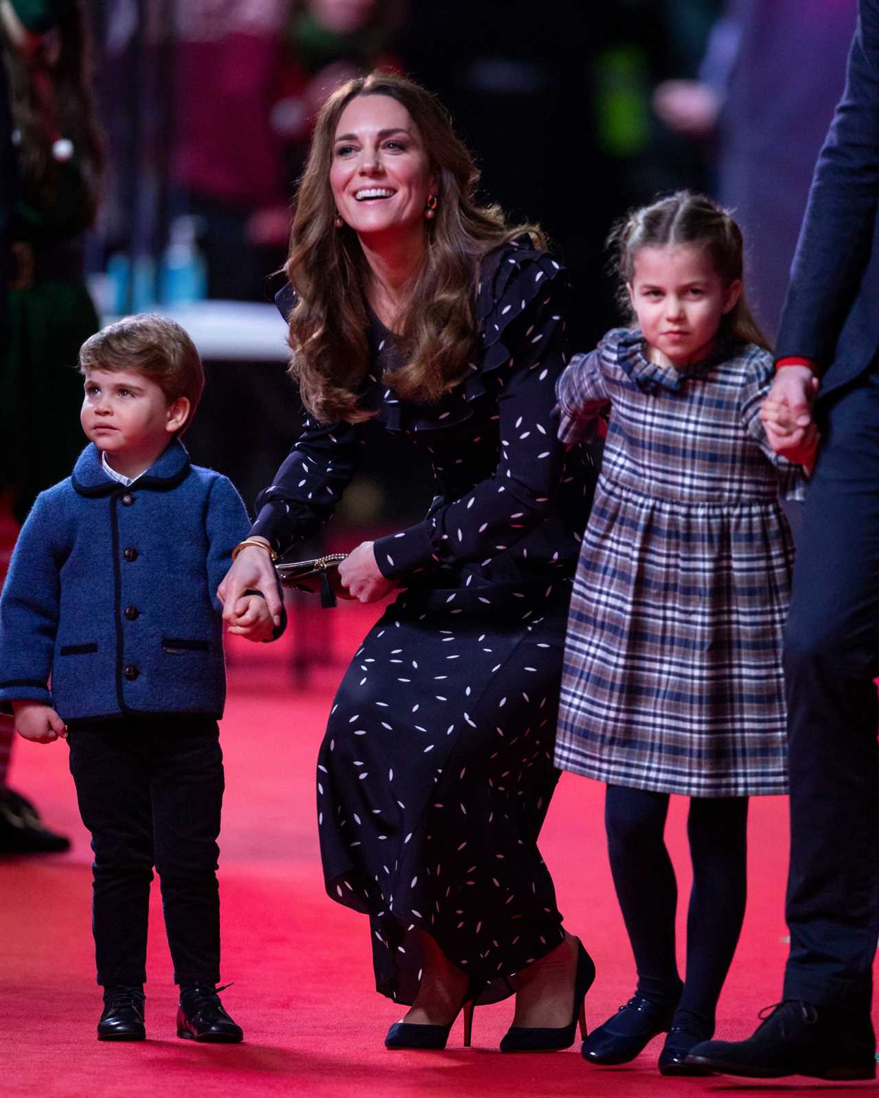 Prince Louis, the Duchess of Cambridge and Princess Charlotte attended a special pantomime performance at London's Palladium Theatre