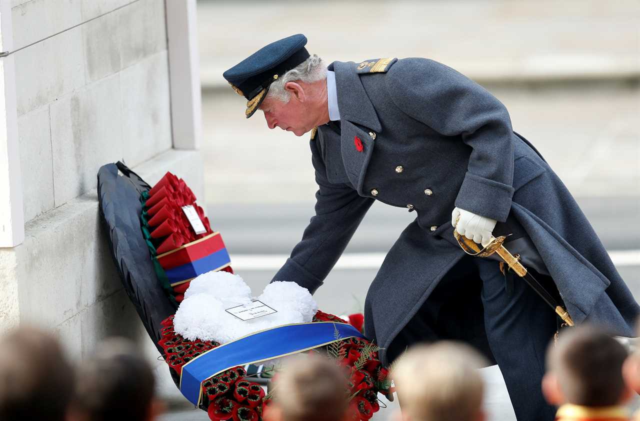 Prince Charles lays a wreath at the Cenotaph this morning