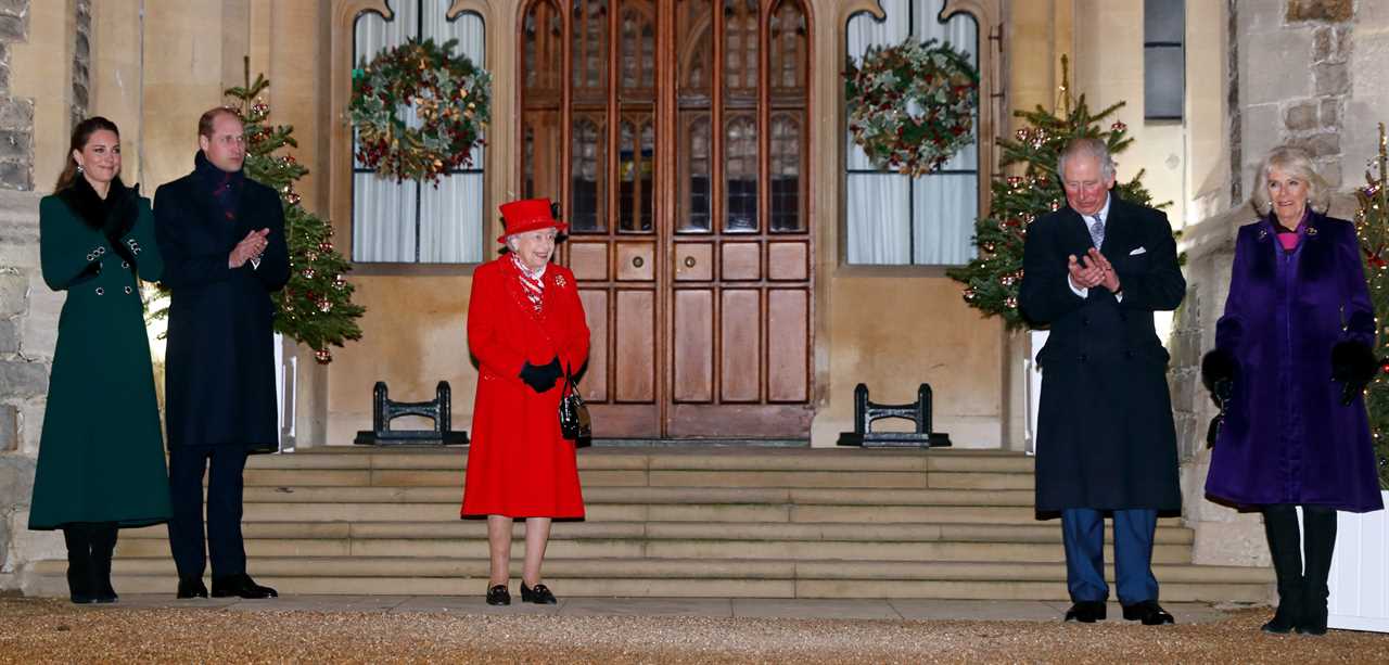 The Queen was reunited with Charles, Camilla, Wills and Kate for the first time in nine months this evening 