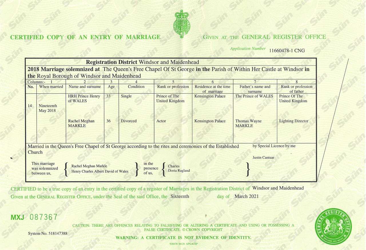 The couple's wedding certificate confirms the formalities DID take place on May 19, 2018 at Windsor Castle