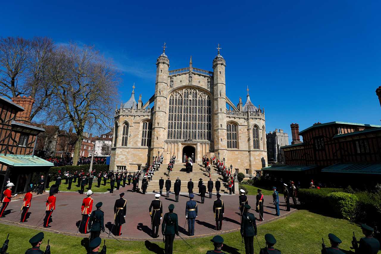 A minute of silence is observed at St George's Chapel for the funeral of Britain's Prince Philip inside Windsor Castle in Windsor