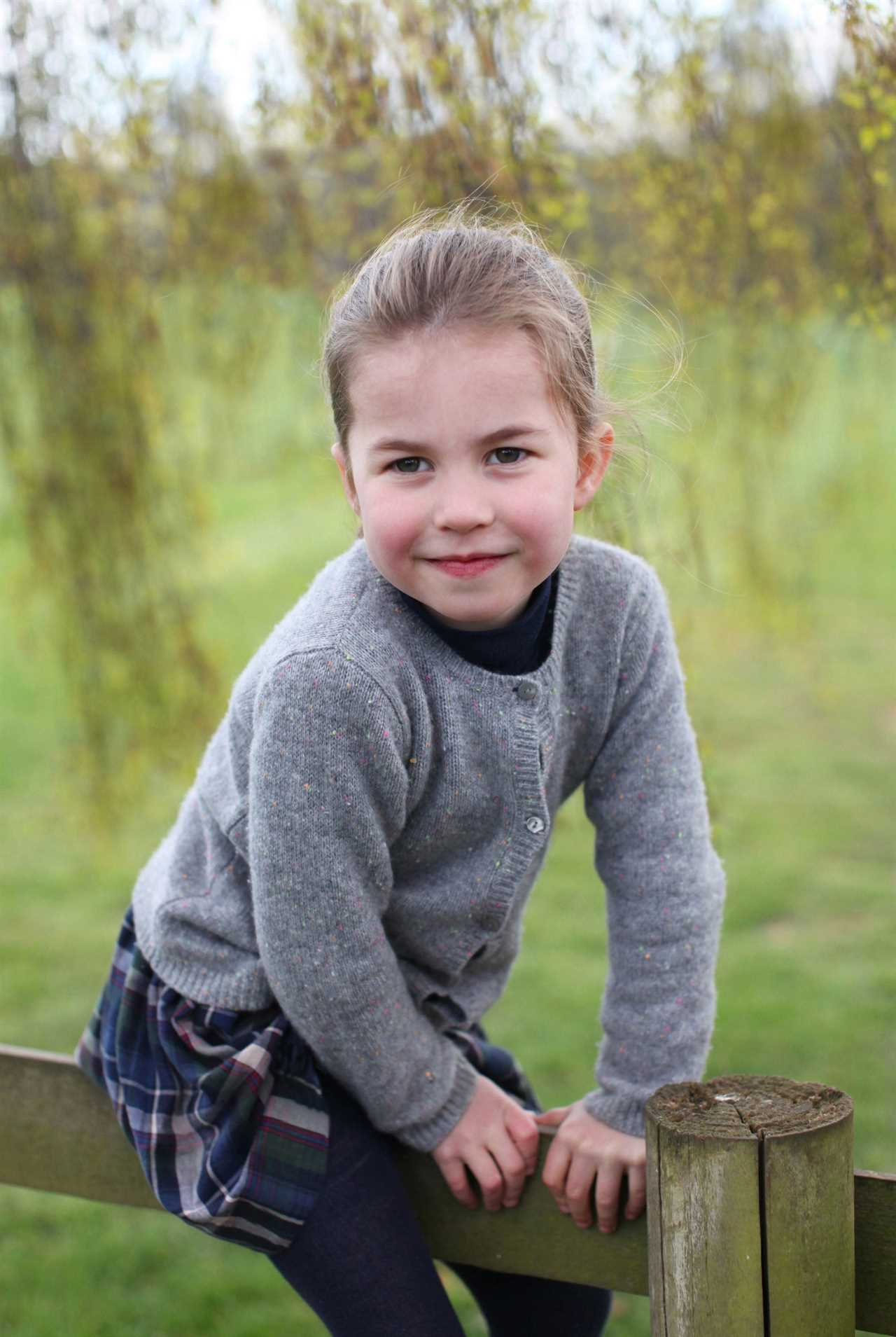 She sits on a fence and beams for the camera in the other Anmer Hall snap