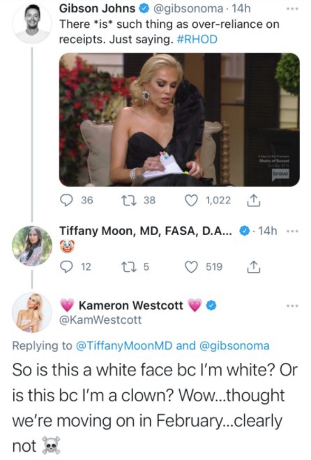 Kameron accused Tiffany of using 'white face' in a since-deleted tweet 