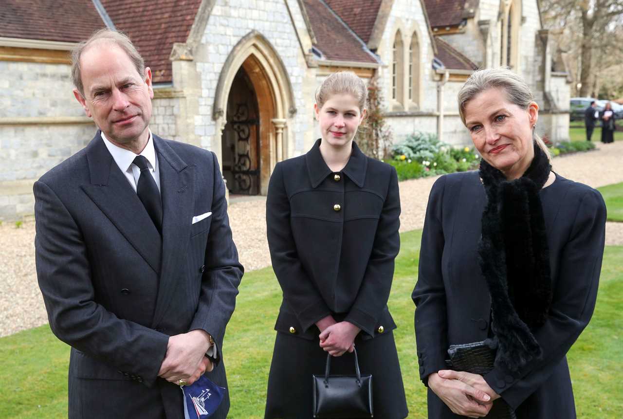 Sophie, pictured with husband Edward and daughter Lady Louise, was visibly emotional as she spoke to those who had known the prince