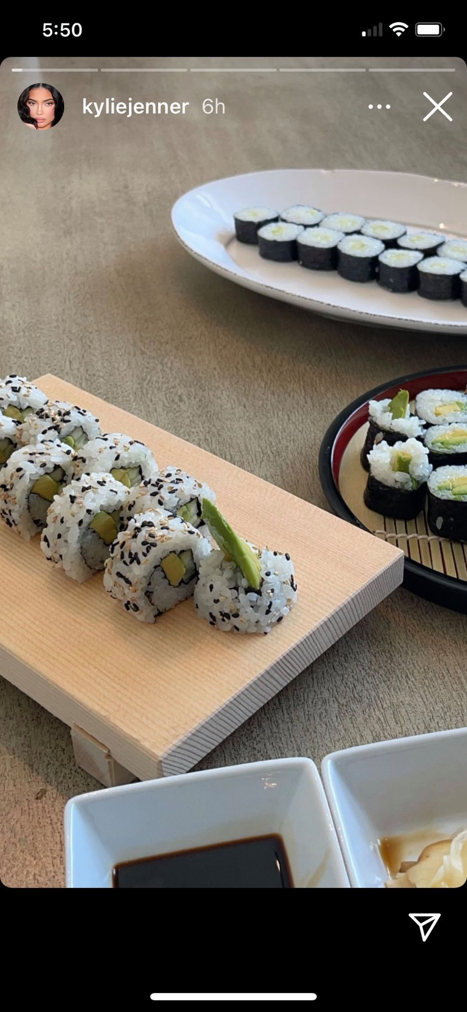 Kylie recently shared a picture of her sushi order which appeared to be all avocado rolls instead of any raw fish