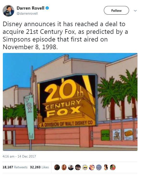 One Twitter pointed out on social media that the deal had been predicted on The Simpsons two decades ago