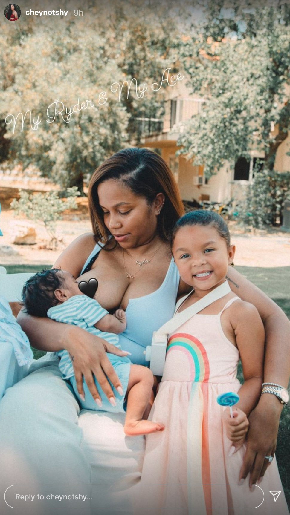 In one snap, Cheyenne breastfed Ace as her daughter, Ryder, smiled for the camera