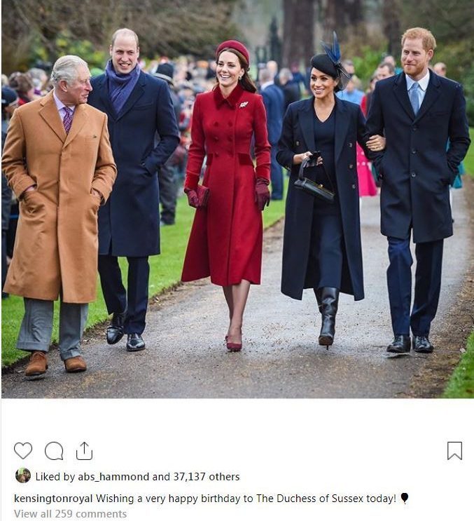 Prince William and Kate Middleton have wished Meghan Markle a happy birthday on Instagram