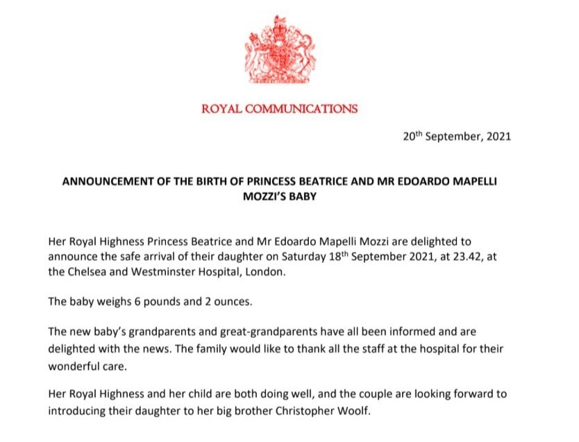 The Palace announced the exciting news