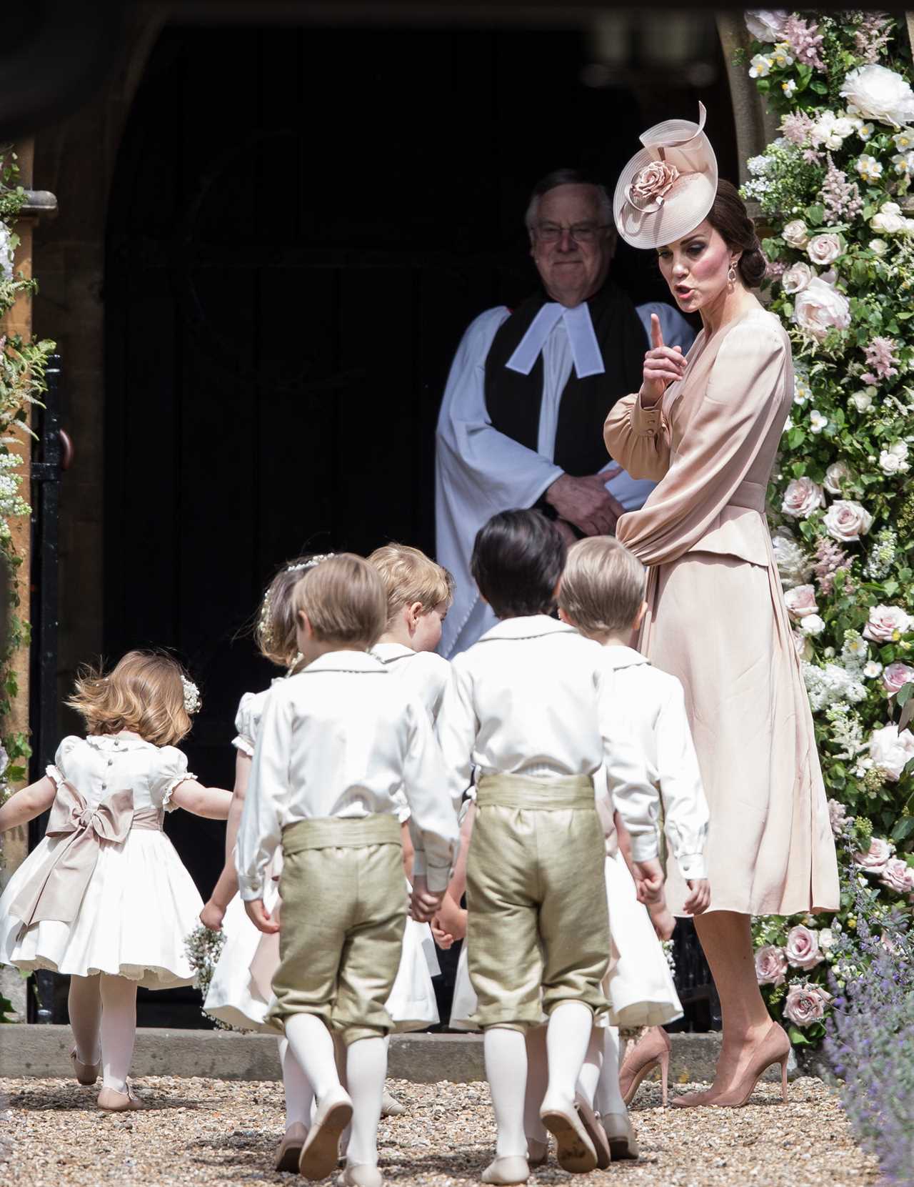 Kate was also seen telling the cheeky kids to be quiet as they entered the church