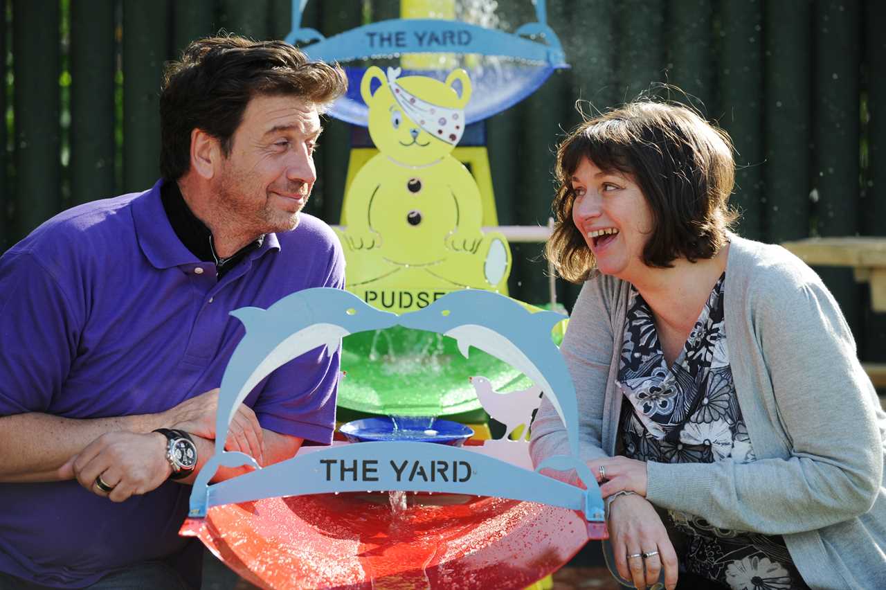 Nick Knowles with The Yard's CEO Celine Sinclair when DIY SOS renovated the garden in 2012