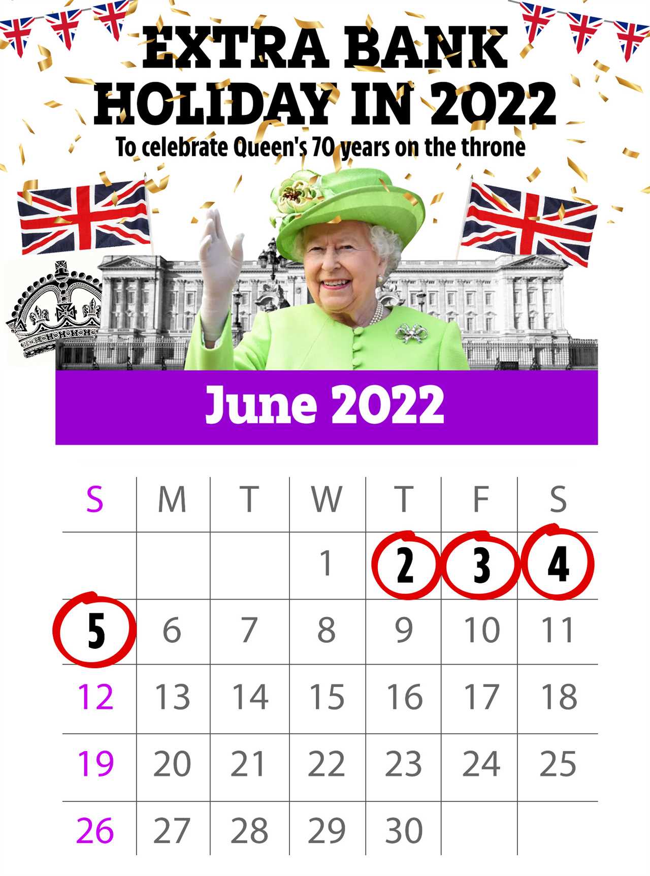 Brits will be treated to a four-day Bank Holiday weekend in June 2022