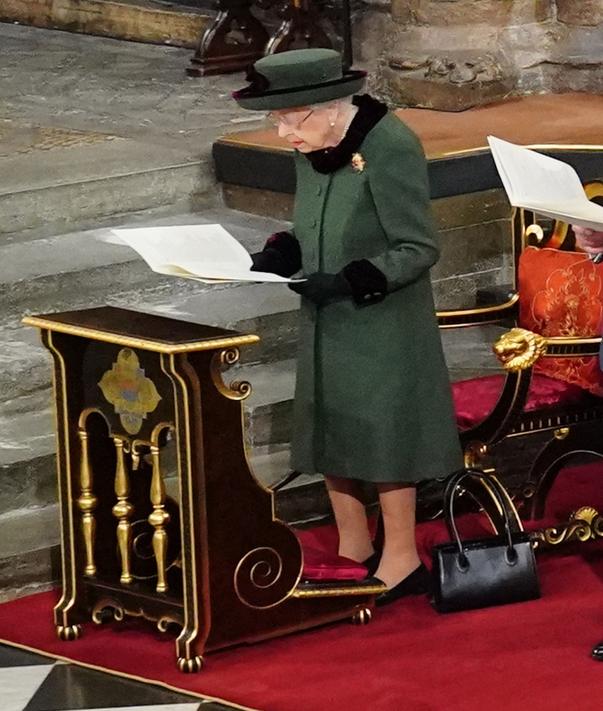 The Queen wore her Grima Ruby Brooch, which Prince Philip gave to her as a gift, at his memorial service today