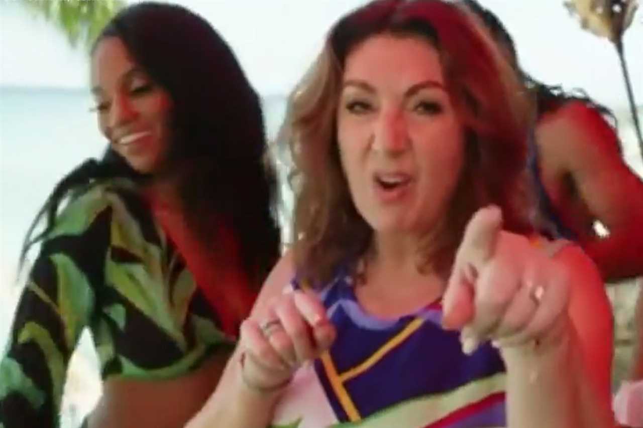 Jane McDonald left red-faced after falling over in swimsuit filming Caribbean travel show