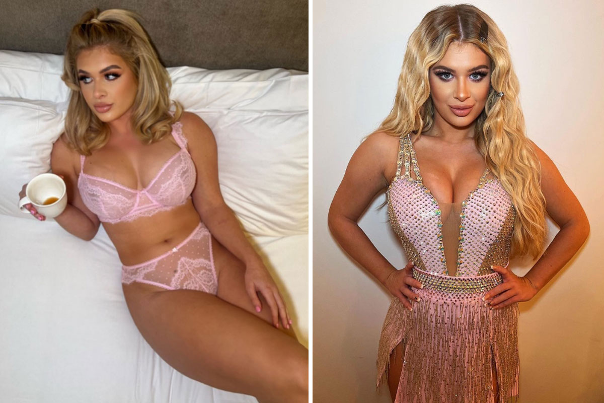 Love Island’s Liberty Poole poses outdoors in sheer lacy lingerie