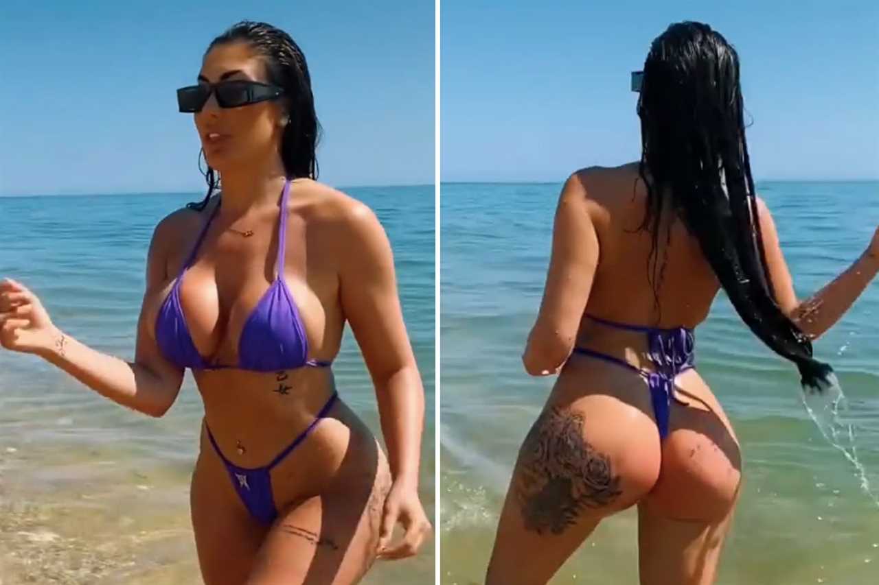 Geordie Shore’s Chloe Ferry stuns as she strips down to tiny purple bikini and shows off new bum tattoo