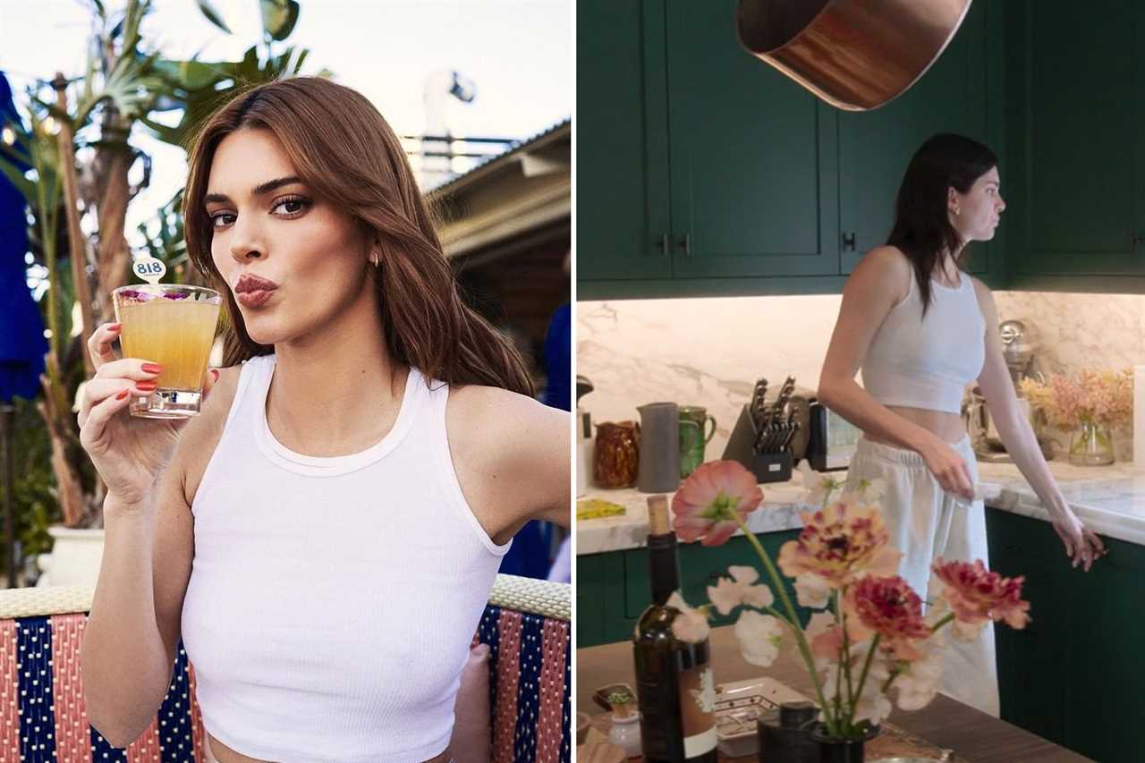 Kendall Jenner goes shirtless & shows off thin frame in tight yoga pants & sports bra as fans think she ‘got a boob job’