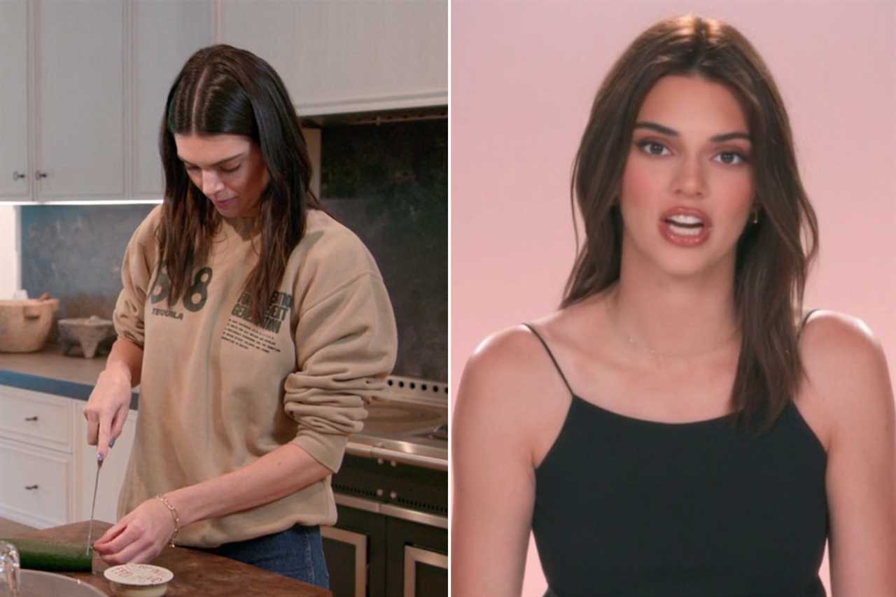 Kendall Jenner goes shirtless & shows off thin frame in tight yoga pants & sports bra as fans think she ‘got a boob job’