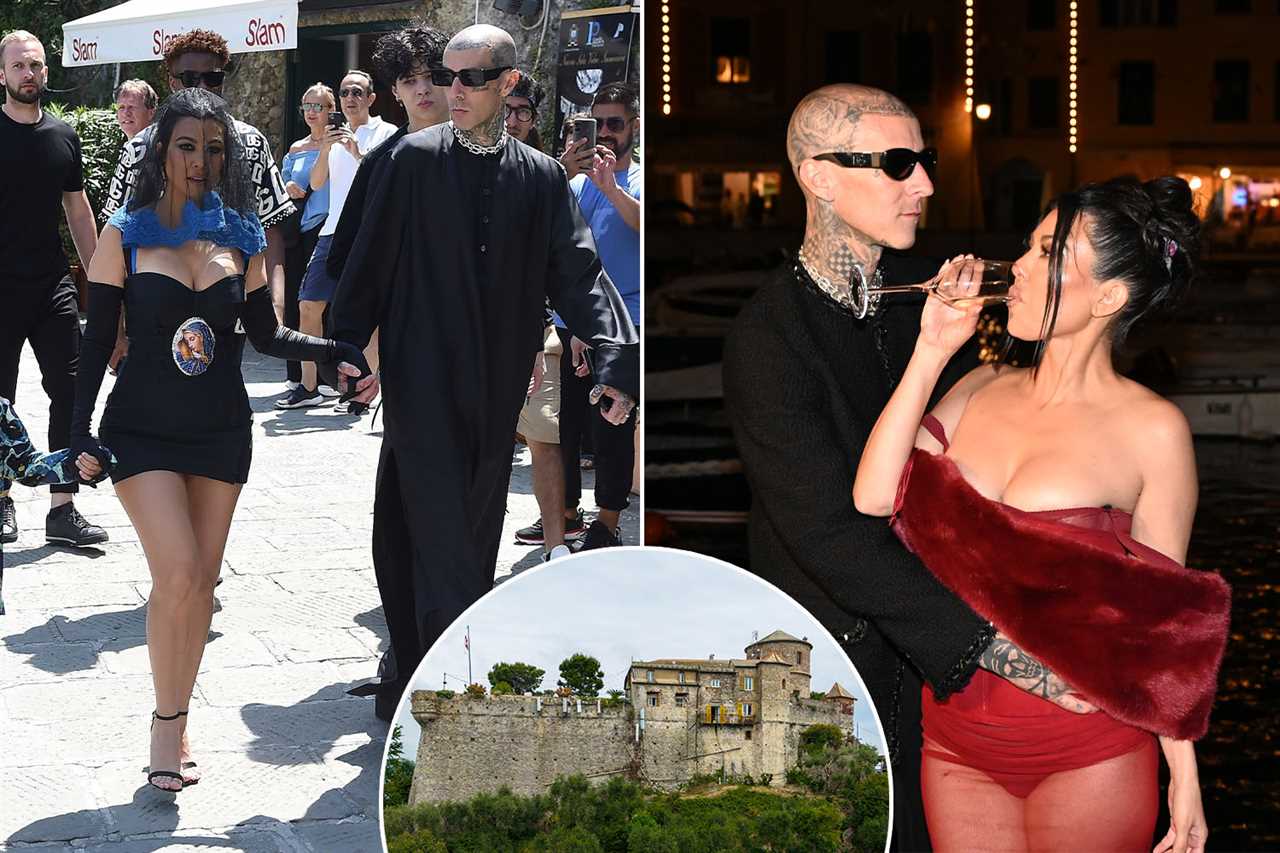 Kris Jenner shows off black & white polka dot ball gown with sheer sleeves for Kourtney Kardashian’s gothic wedding