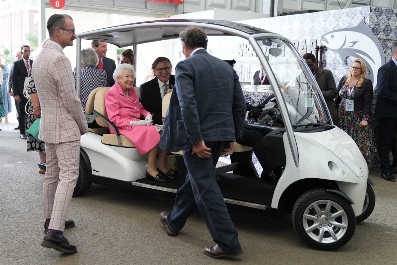 The Queen was a vision in pink as she arrived at the Chelsea Flower Show this evening