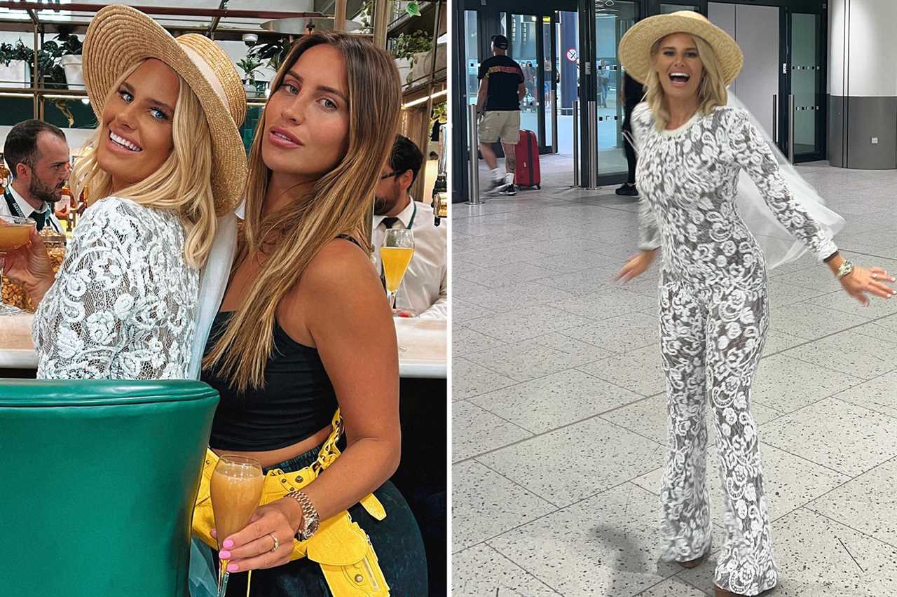 TOWIE bride-to-be Danielle Armstrong and best pal Ferne McCann show off their bikini bodies on hen do