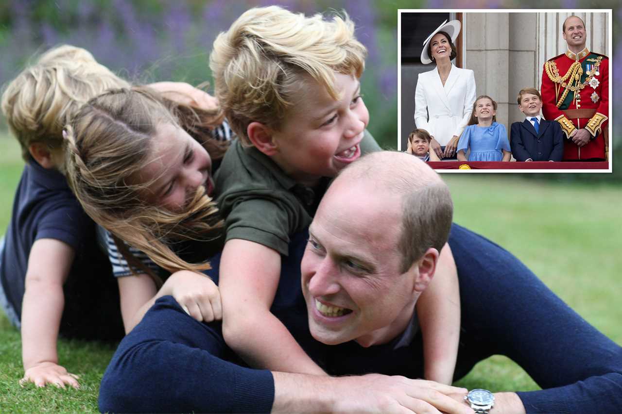 Prince William laughs with George, Louis and Charlotte in cute snap released for Father’s Day