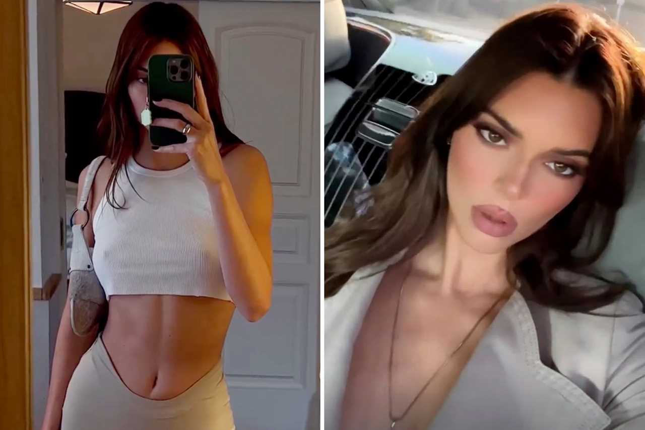 Kendall Jenner shows off slim figure in tiny white crop top as she attempts to hide ‘real face’ in unedited pics