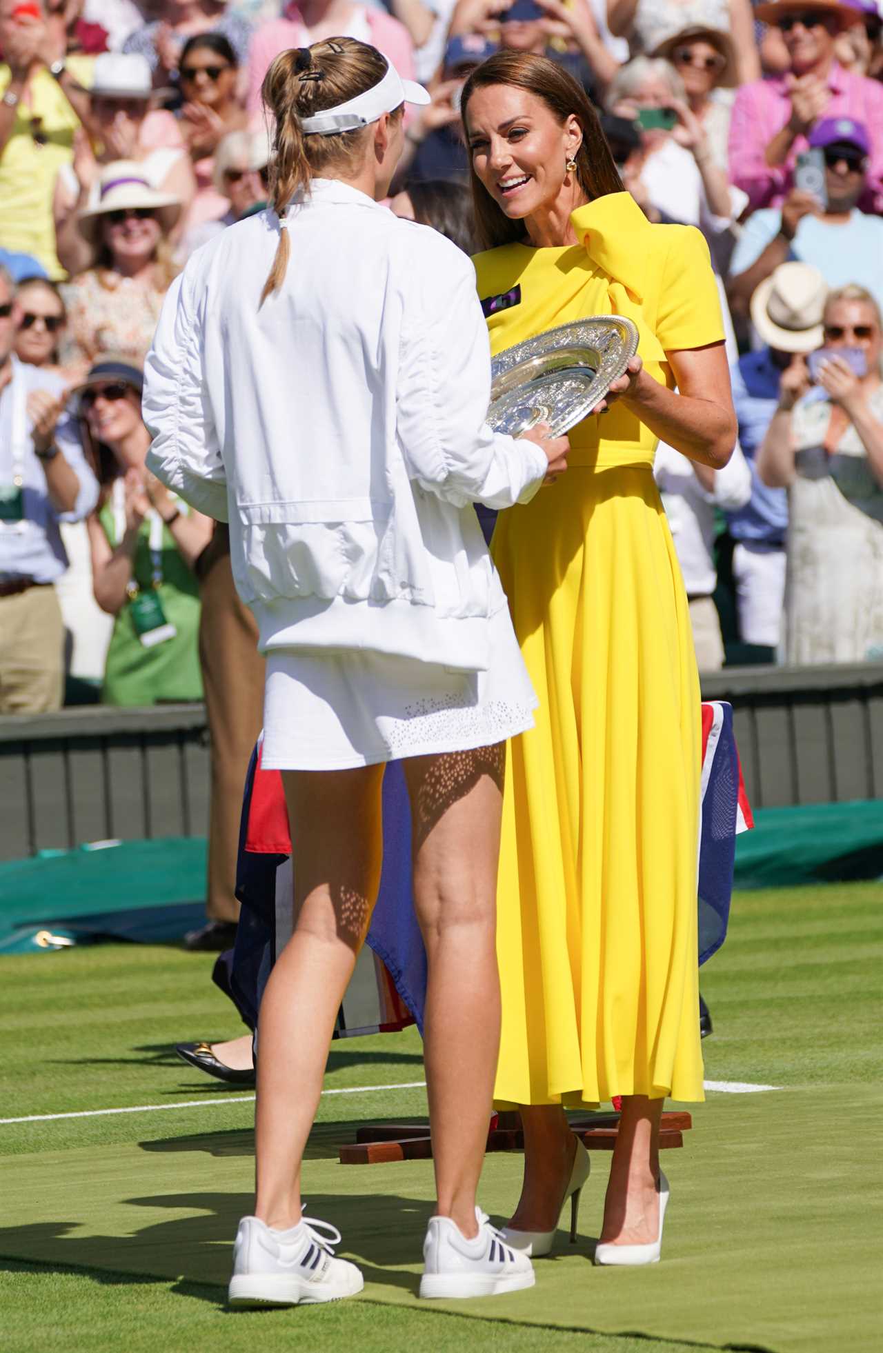 ‘I don’t mean to get into politics but…’ McEnroe says what everyone’s thinking as Kate hands Rybakina Wimbledon trophy