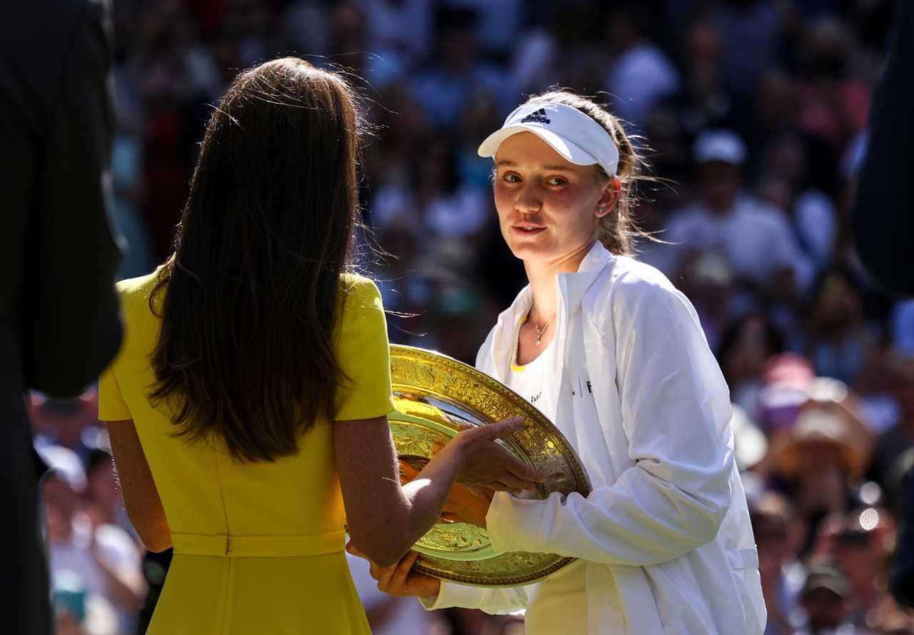 ‘I don’t mean to get into politics but…’ McEnroe says what everyone’s thinking as Kate hands Rybakina Wimbledon trophy