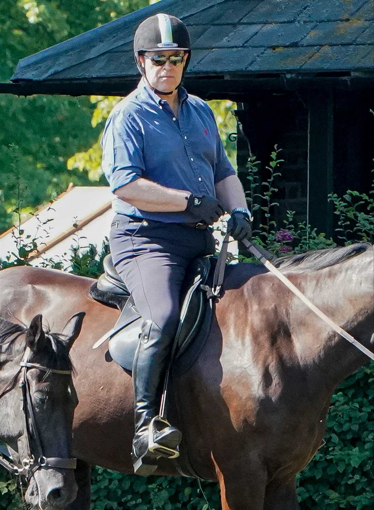 Stony-faced Prince Andrew goes riding at Windsor amid reports his car-crash interview is being turned into a movie