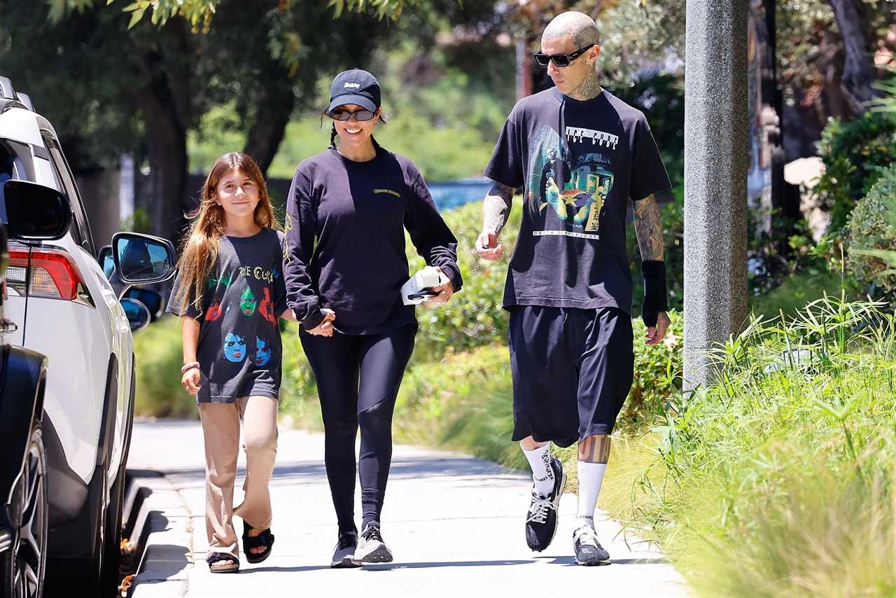 Kourtney Kardashian’s daughter Penelope, 10, ‘copies’ Travis Barker’s rocker style during family outing together in LA