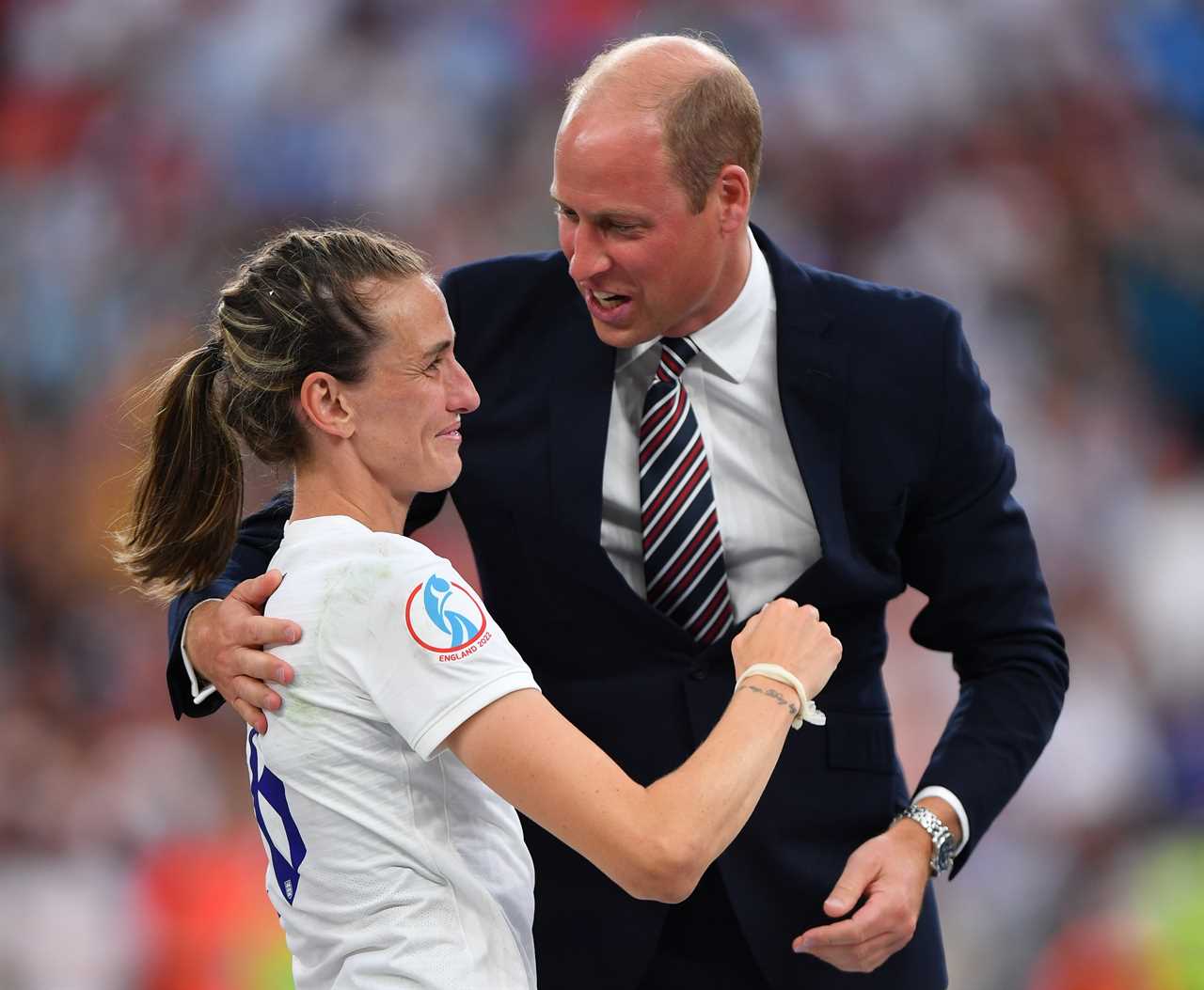 Emotional Prince William hugs sobbing England heroes after Lionesses’ Euro 2022 final win over Germany