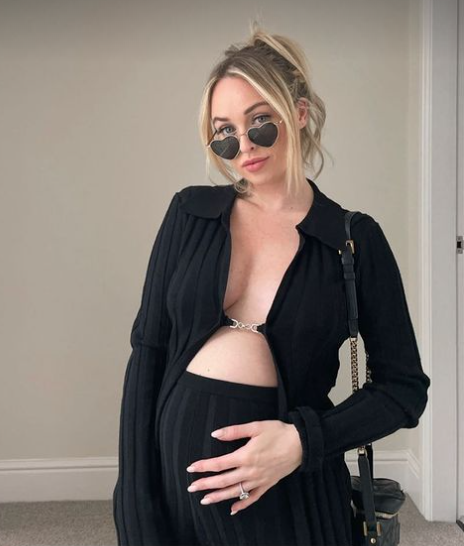 Hollyoaks star Jorgie Porter shows off growing baby bump as she ditches her bra in daring top