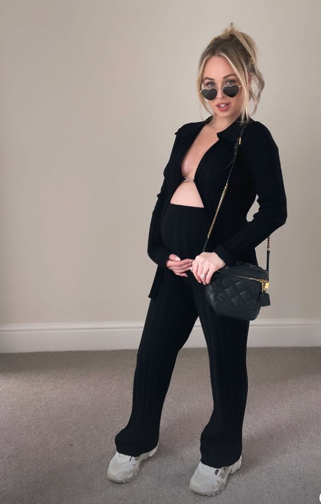 Hollyoaks star Jorgie Porter shows off growing baby bump as she ditches her bra in daring top