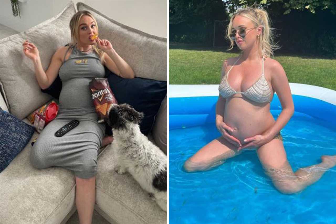 Hollyoaks star Jorgie Porter shows off growing baby bump as she ditches her bra in daring top