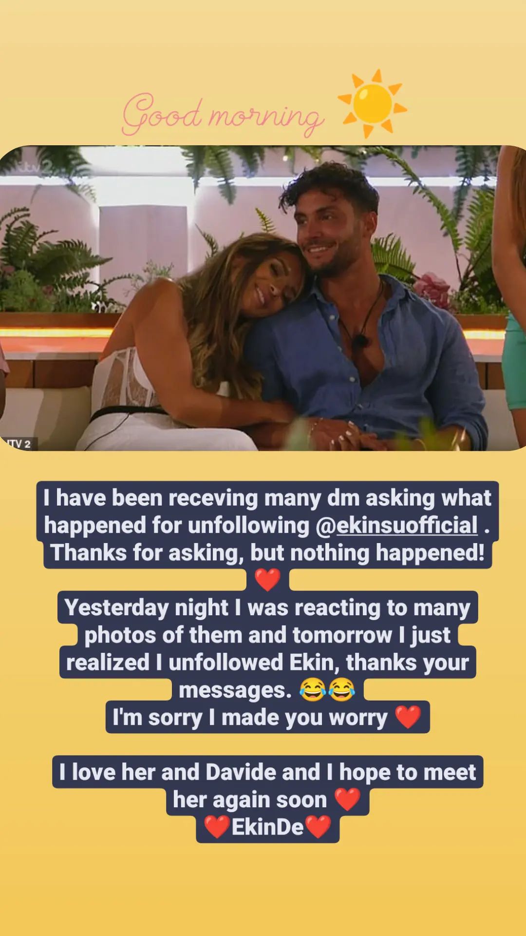 Davide’s sister breaks silence after horrified Love Island fans spotted she’d UNFOLLOWED Ekin-Su after villa appearance