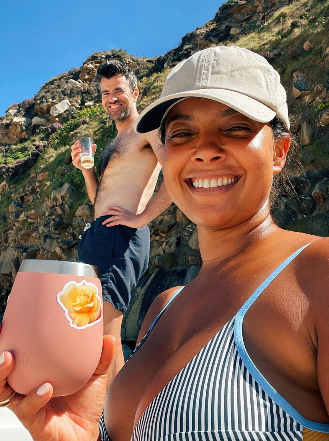 Steve Jones poses with rarely seen American wife on holiday in Cornwall