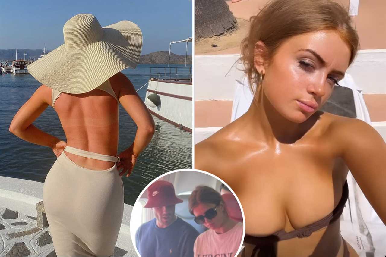 Maisie Smith and Max George look smitten as they toast their romance in Crete