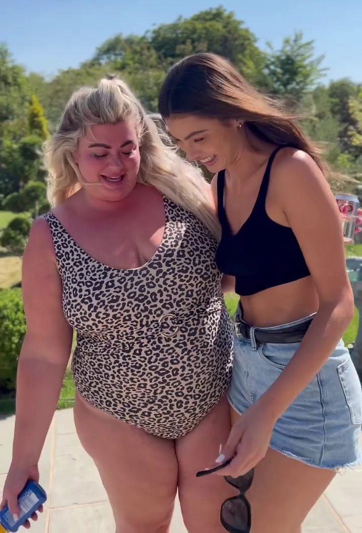 Gemma Collins looks slimmer than ever in leopardprint swimsuit with Love Island pal after weight loss