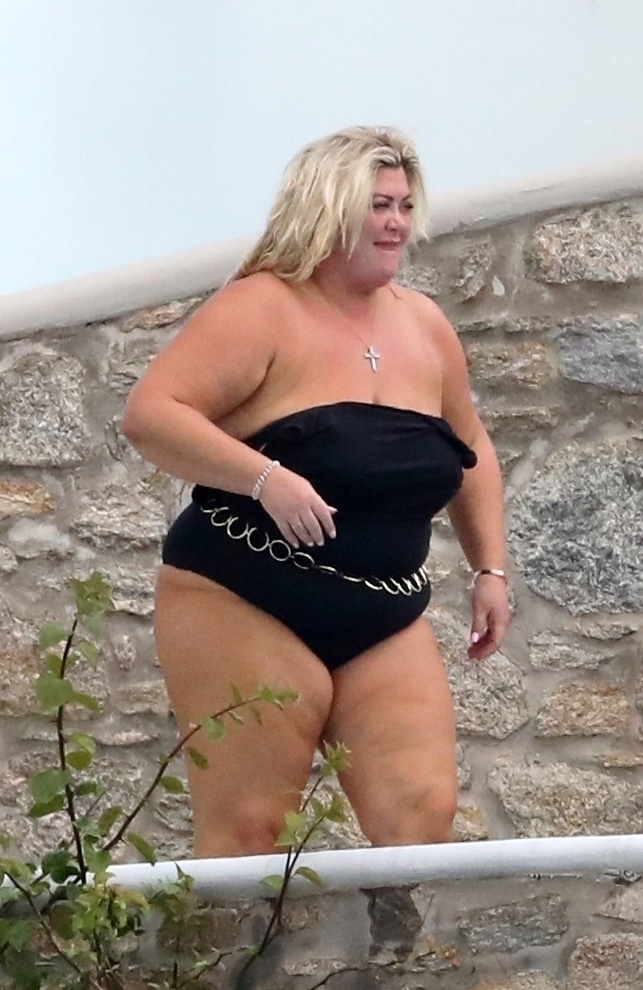 Gemma Collins adjusts her swimsuit and she puts on a sexy show for boyfriend Rami on holiday in Mykonos