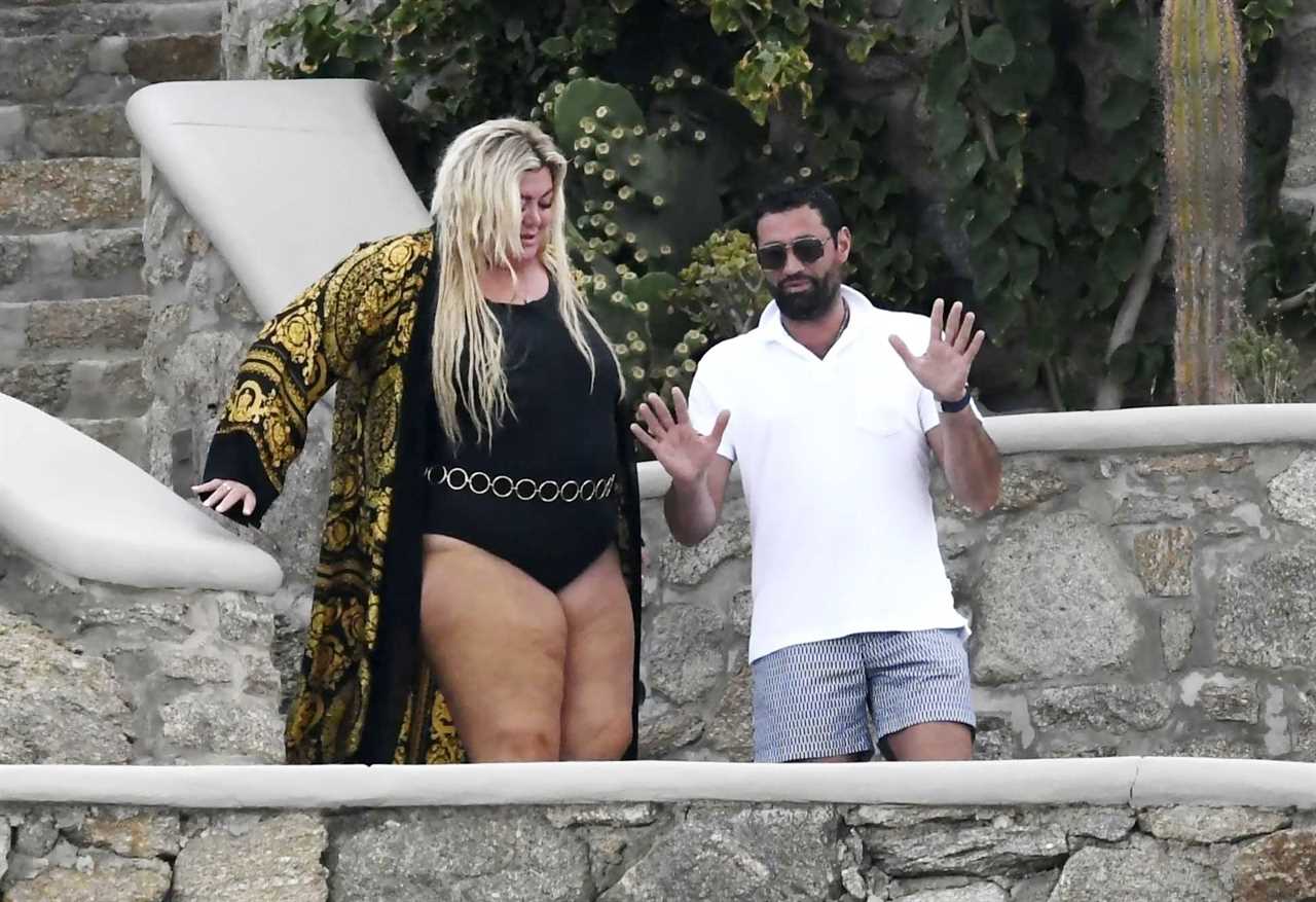 Gemma Collins adjusts her swimsuit and she puts on a sexy show for boyfriend Rami on holiday in Mykonos