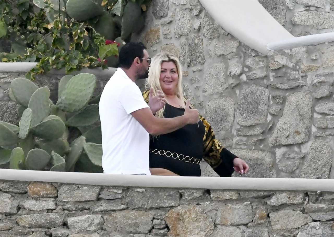 Gemma Collins adjusts her swimsuit and she puts on a sexy show for boyfriend Rami on holiday in Mykonos