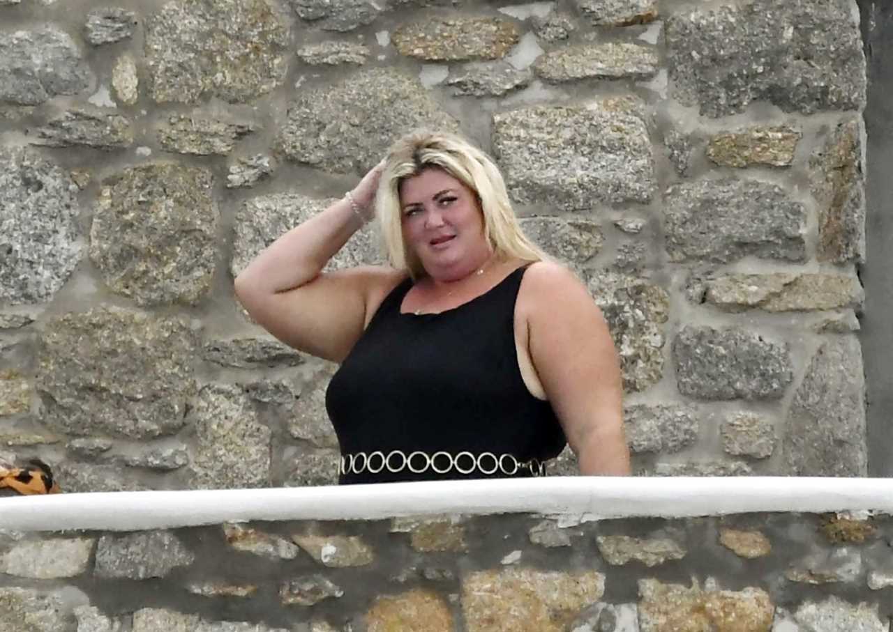 Gemma Collins adjusts her swimsuit and she puts on a sexy show for boyfriend Rami on holiday in Mykonos