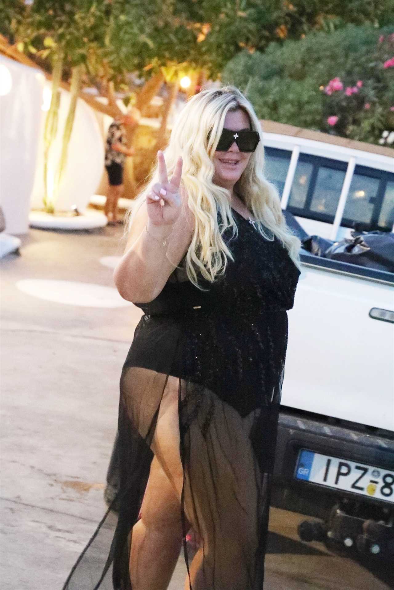 Gemma Collins adjusts her swimsuit and she puts on a sexy show for boyfriend Rami on holiday in Mykonos