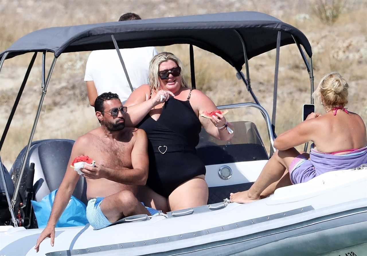 Gemma Collins looks more loved up than ever with fiancé Rami as they kiss in the sea in Greece