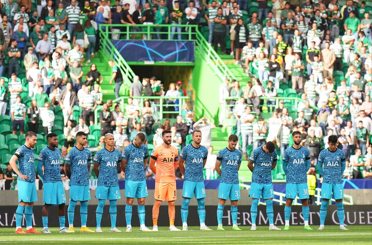 Tottenham and Sporting Lisbon honour the Queen in minute’s silence but section of home fans refuse to take part