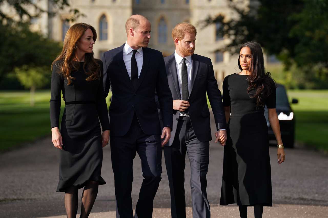 Meghan Markle and Prince Harry join William & Kate for intimate Palace gathering as Queen’s coffin arrives home