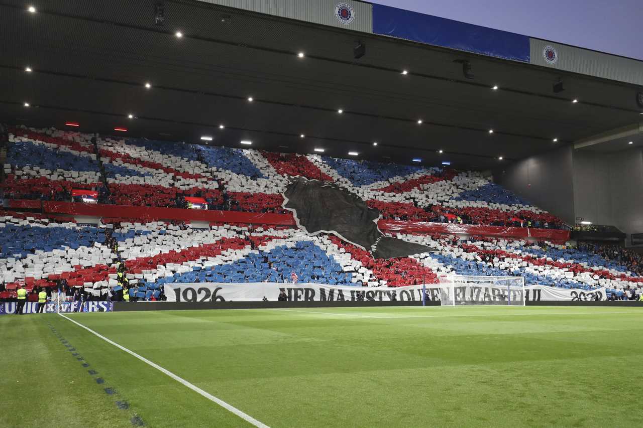 Watch Rangers players join entire Ibrox crowd to sing National Anthem after emotional minute’s silence for The Queen