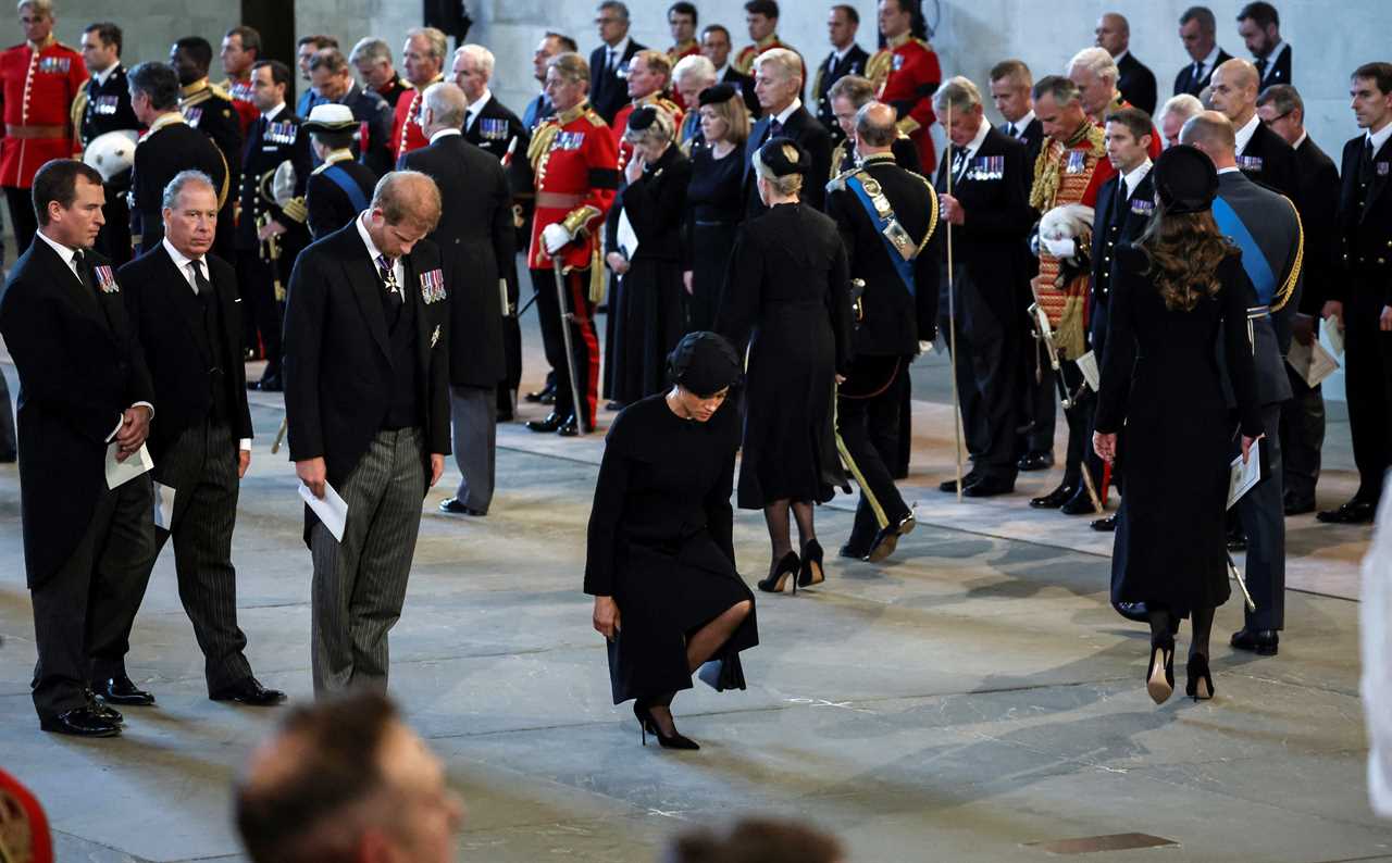 Meghan Markle’s deep curtsy to Queen’s coffin is sweet echo of her first meeting with Her Majesty